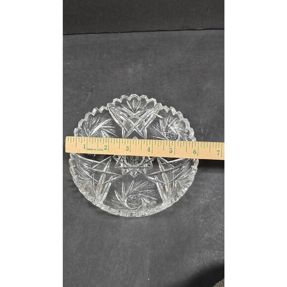 Cut Glass Crystal 6" Round Candy Dish Clear Starburst Pinwheel Sawtooth Edge - Picture 4 of 4